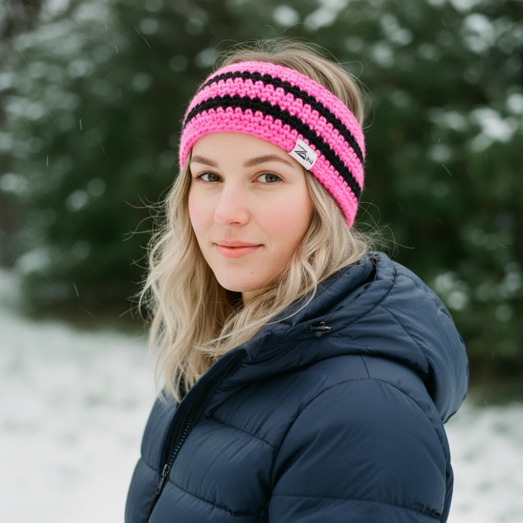 Zaini Turriff pink and black crocheted headband