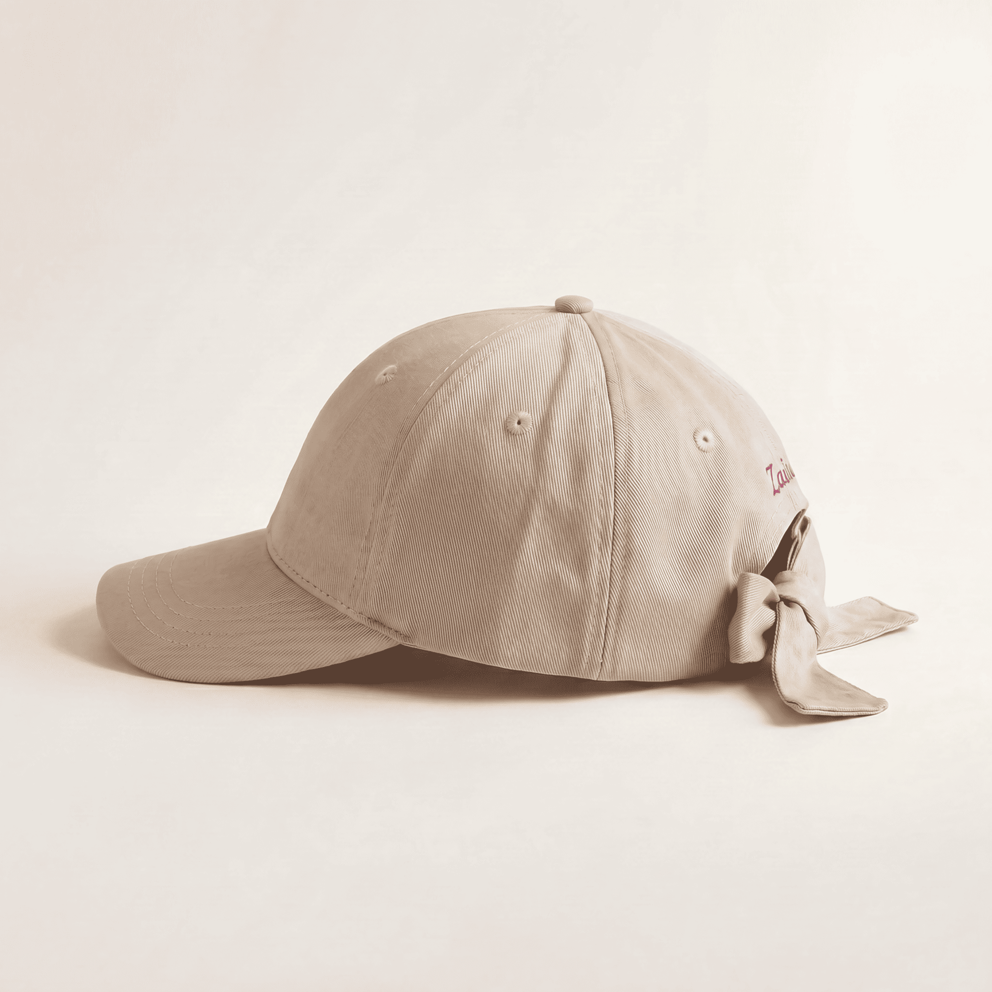 Beige baseball cap with bandana on a light beige background