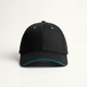 Black cap with teal accents on a white background