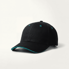 Black cap with teal rim and Zaini branding on a white background