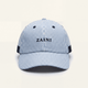Blue and white striped cap with 'ZAINI' branding on a white background