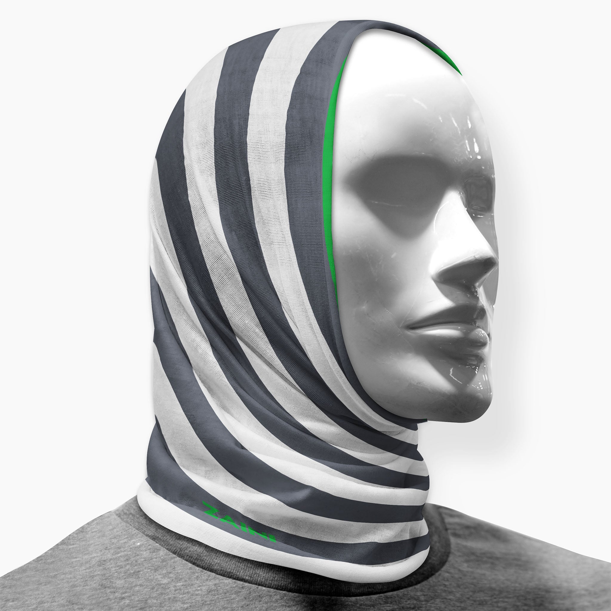 Grey white and green neck gaiter by Zaini