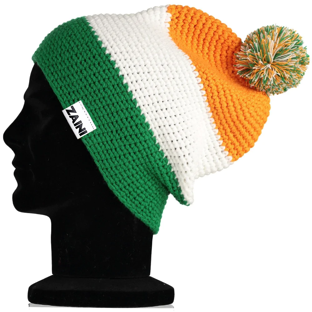 Irish Beanie Bobble Hat Orange Green Bobble Hat Zaini Hats